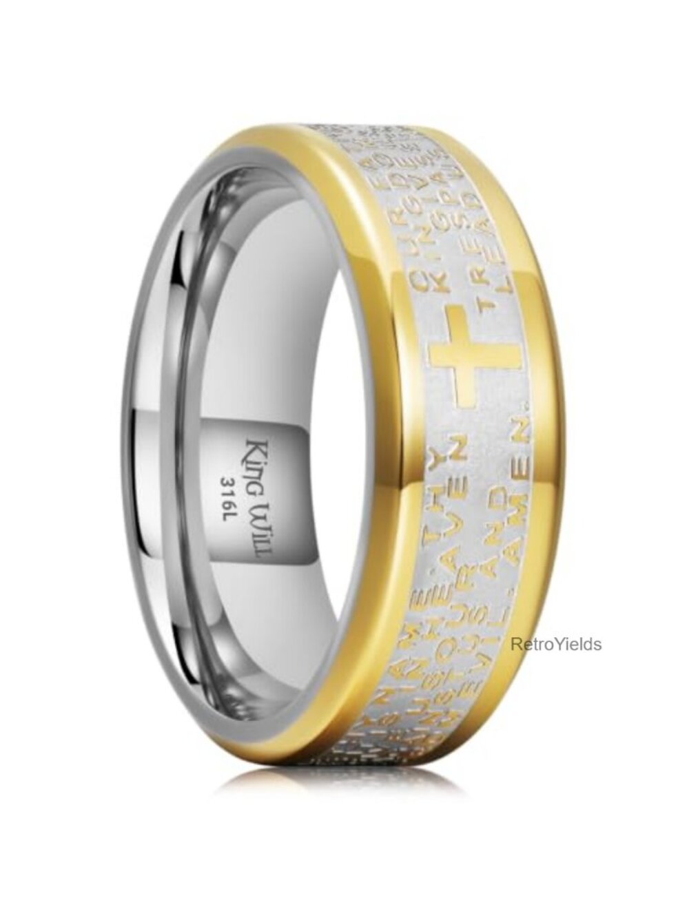 King Will Stainless Steel Men's Lord's Prayer Cross Wedding Band Ring
